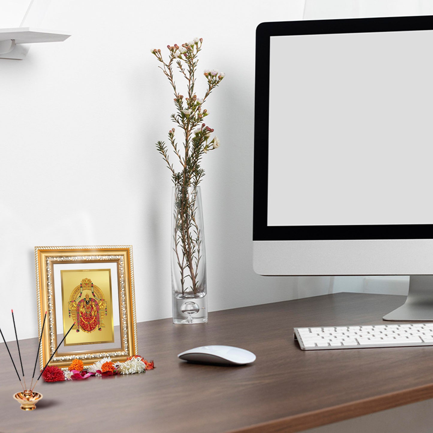 Diviniti 24K Gold Plated Padmavati (Classic) Divine Wall and Table Top Frame for Home Mandir & Office Decor | Luxury Spiritual Gift