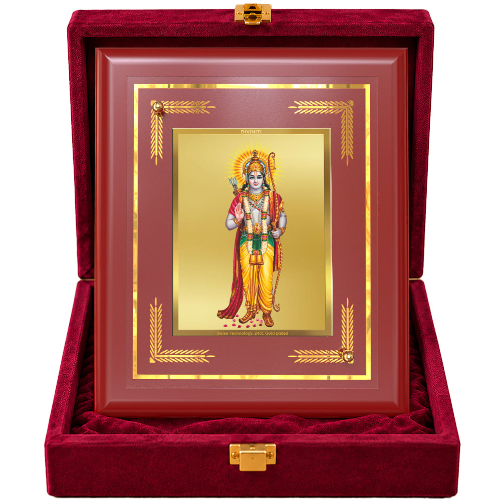 24K Gold-Plated Lord Ram Ji MDF Frame | Premium Gift Box | 13.5x16 CM
