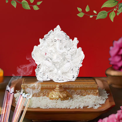 Diviniti 999 Silver Plated Siddhivinayaka Ganesha Idol Statue Luxurious Spiritual & Blessing for Home & Office Decor Pooja Room Gift (21x17.5 CM)