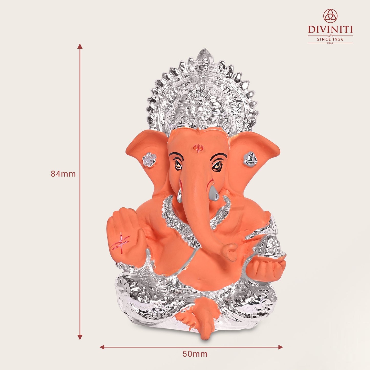 Diviniti 999 Silver Plated Lord Ganesha Idol for Car DashboardTabletop For Home Decor Mandir Puja Gift Terracotta Orange (8.4x4.2cm)