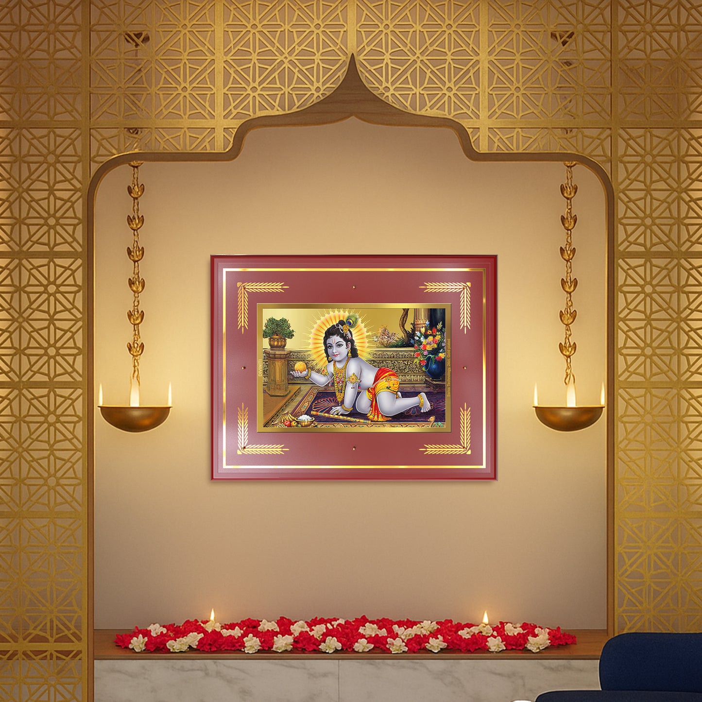 Laddu Gopal | Bal Krishna Wall Mount Photo Frame in 24K Gold Plated Foil