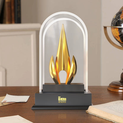 Luxury Flame of Excellence Personalized Trophy Premium Crystal Dome Award with Golden Flame Sculpture
