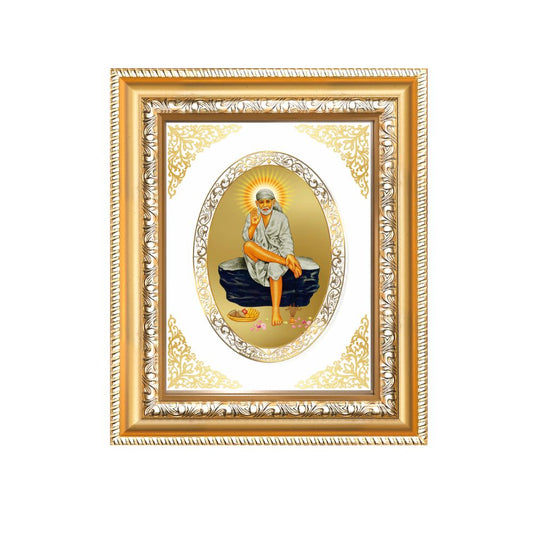 Sai Baba Divine Shirdi Sacred Faith & Blessings Royal Tabletop Frame in 24K Gold Plated Foil