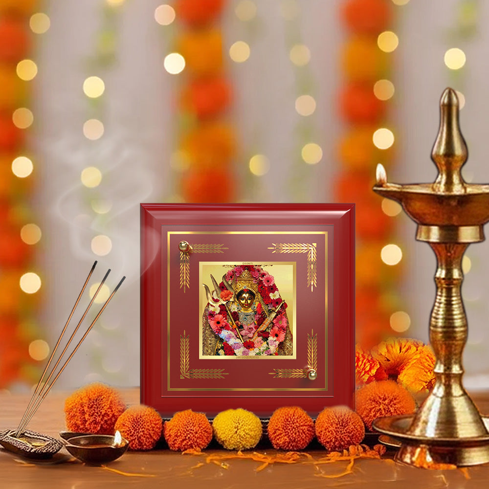 Katyayani Mata | Divine Durga Avatar 24K Gold Plated Photo Frame for Home Décor, Tabletop & Office | Blessings of Strength, Courage & Protection (MDF1A)