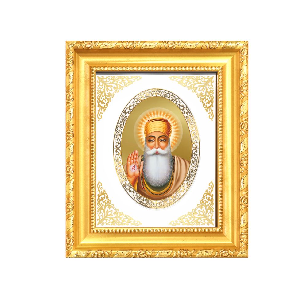 Guru Nanak Dev Ji Divine Waheguru Sikh Guru Sacred Royal Tabletop Frame in 24K Gold Plated Foil