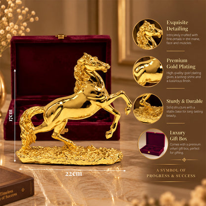 24K Gold-Plated Jumping Horse Idol | Premium Gift Box | 17x22 CM