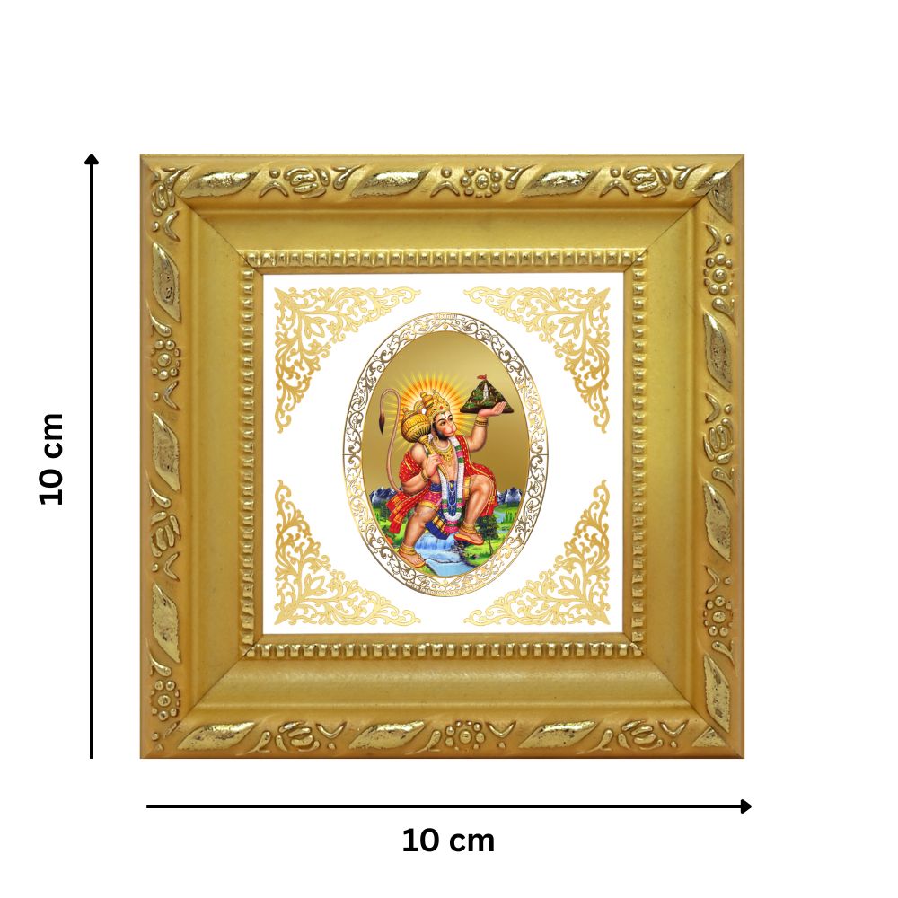 Hanuman with Mountain | Divine Sanjeevani Form Royal Tabletop Photo Frame in 24K Gold Plated Foil