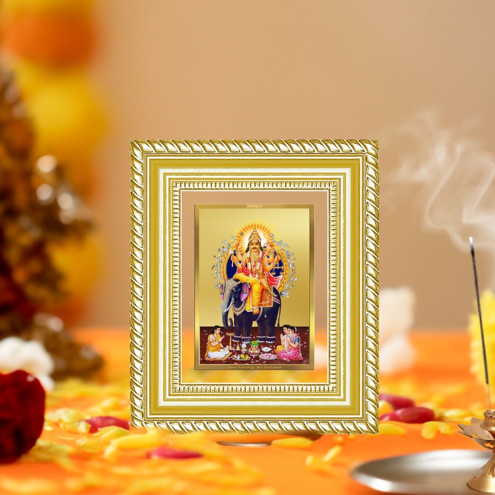 Diviniti 24K Gold Plated Vishvakarma Divine Table Top Frame for Home Mandir & Office Decor | Luxury Spiritual Gift