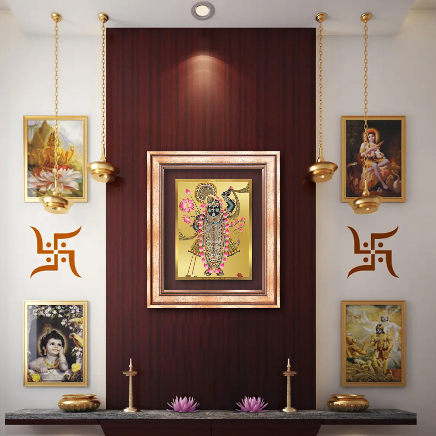 Diviniti 24K Gold Plated Shrinath Ji (Classic) Divine Wall Frame for Home Mandir & Office Decor | Luxury Spiritual Gift