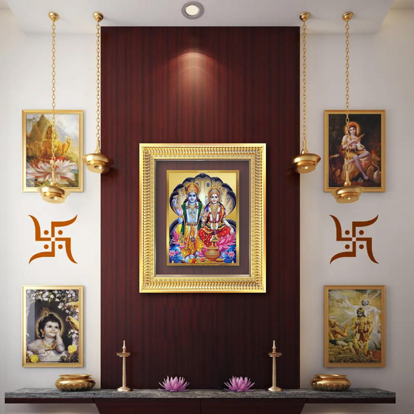 Diviniti 24K Gold Plated Vishnu Lakshmi (Classic) Divine Wall Frame for Home Mandir & Office Decor | Luxury Spiritual Gift