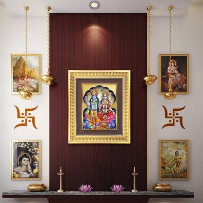 Diviniti 24K Gold Plated Vishnu Lakshmi (Classic) Divine Wall Frame for Home Mandir & Office Decor | Luxury Spiritual Gift