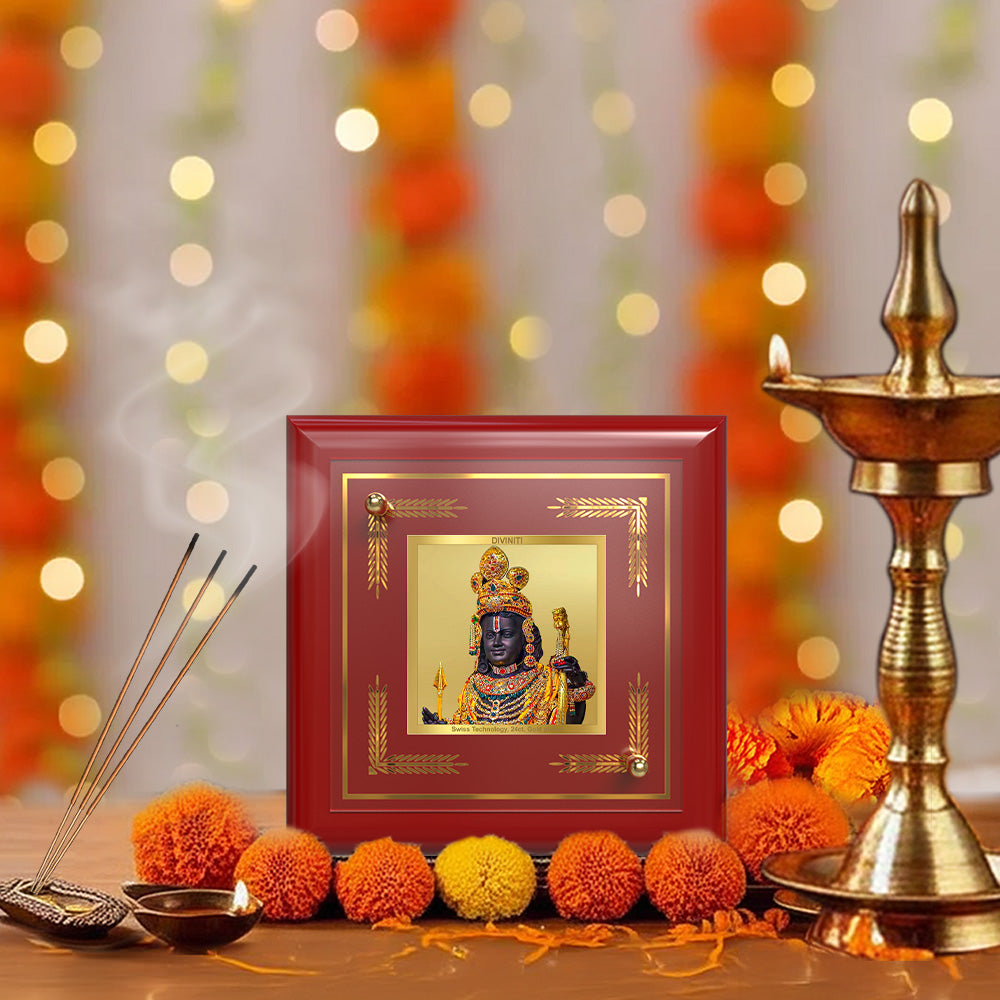 Ram Lalla with Arch – Bal Ram Divine 24K Gold Plated Photo Frame for Home Décor, Tabletop & Office | Blessings of Purity, Devotion & Protection (MDF1A)