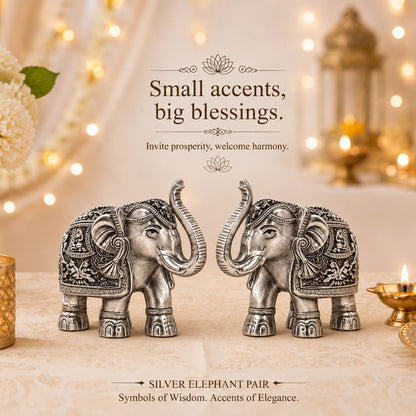 999 Silver-Plated Antique Elephant Pair | Premium Gift Box | 15x17 CM