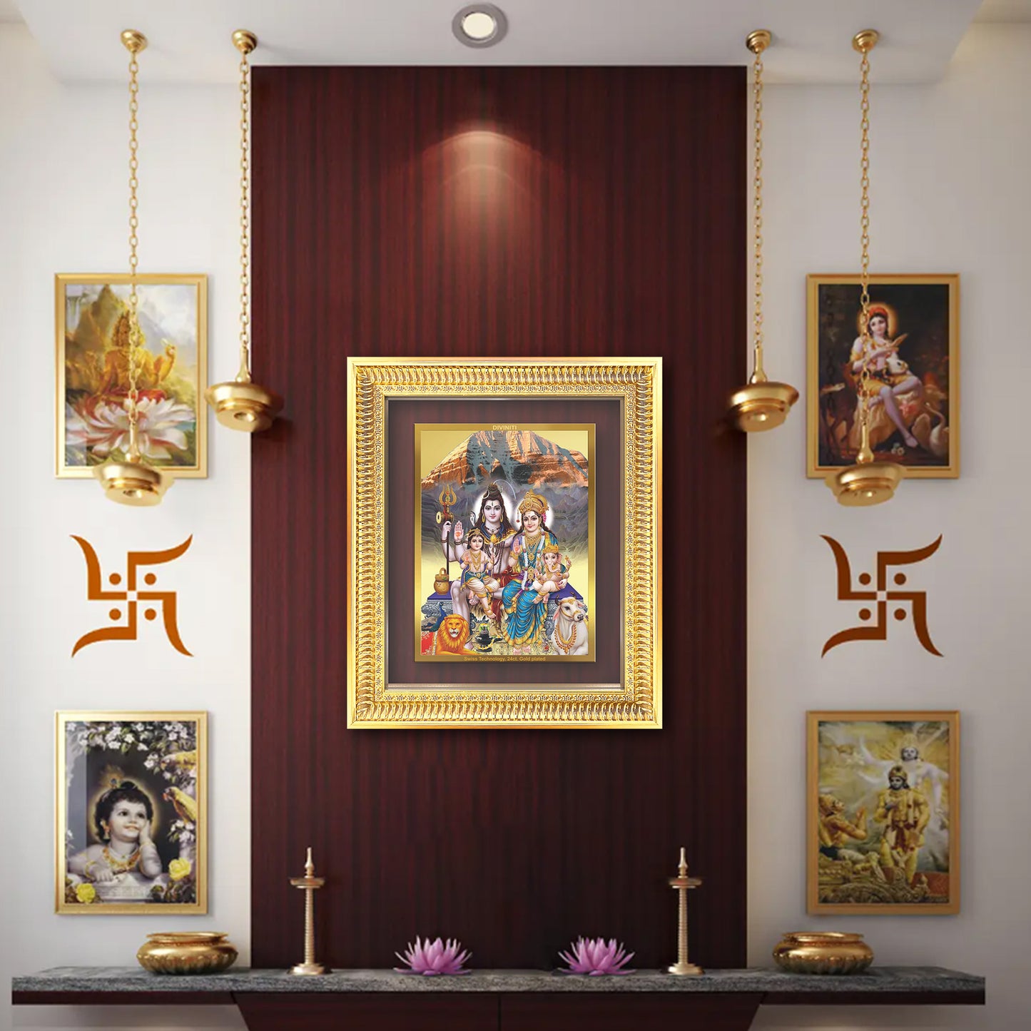 Diviniti 24K Gold Plated Shiv Parivar (Classic) Divine Wall Frame for Home Mandir & Office Decor | Luxury Spiritual Gift