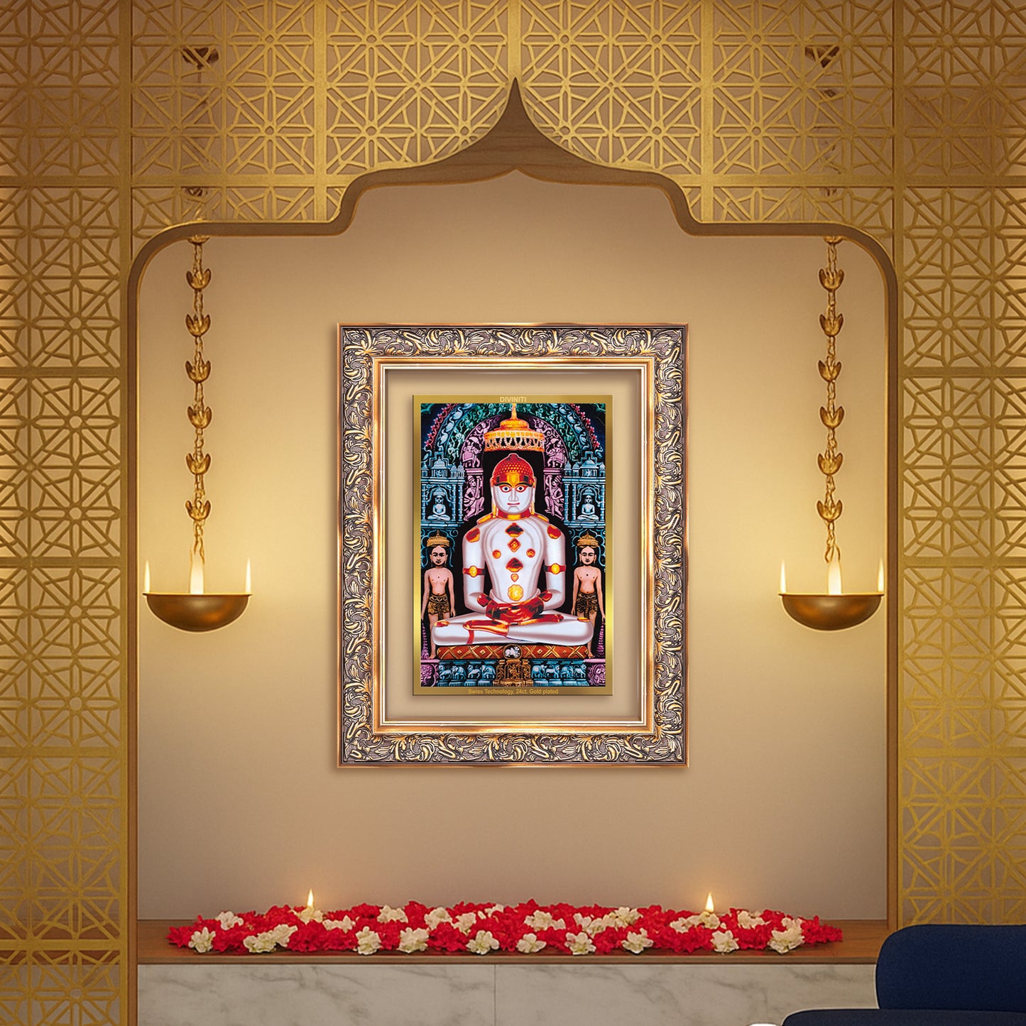 Diviniti 24K Gold Plated Adinath Divine Wall Frame for Home Mandir & Office Decor | Premium Jain Spiritual Gift