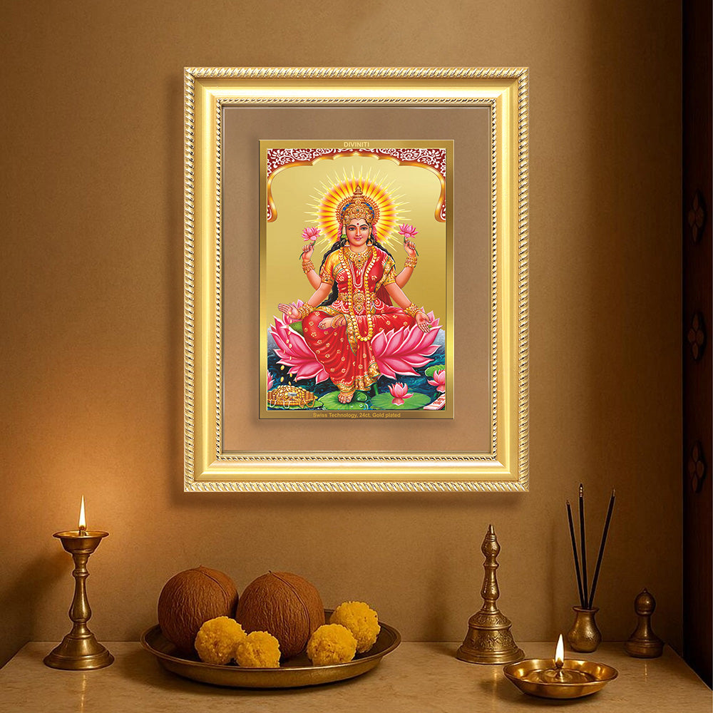 Diviniti 24K Gold Plated Lakshmi (Classic) Divine Wall Frame for Home Mandir & Office Decor | Luxury Spiritual Gift