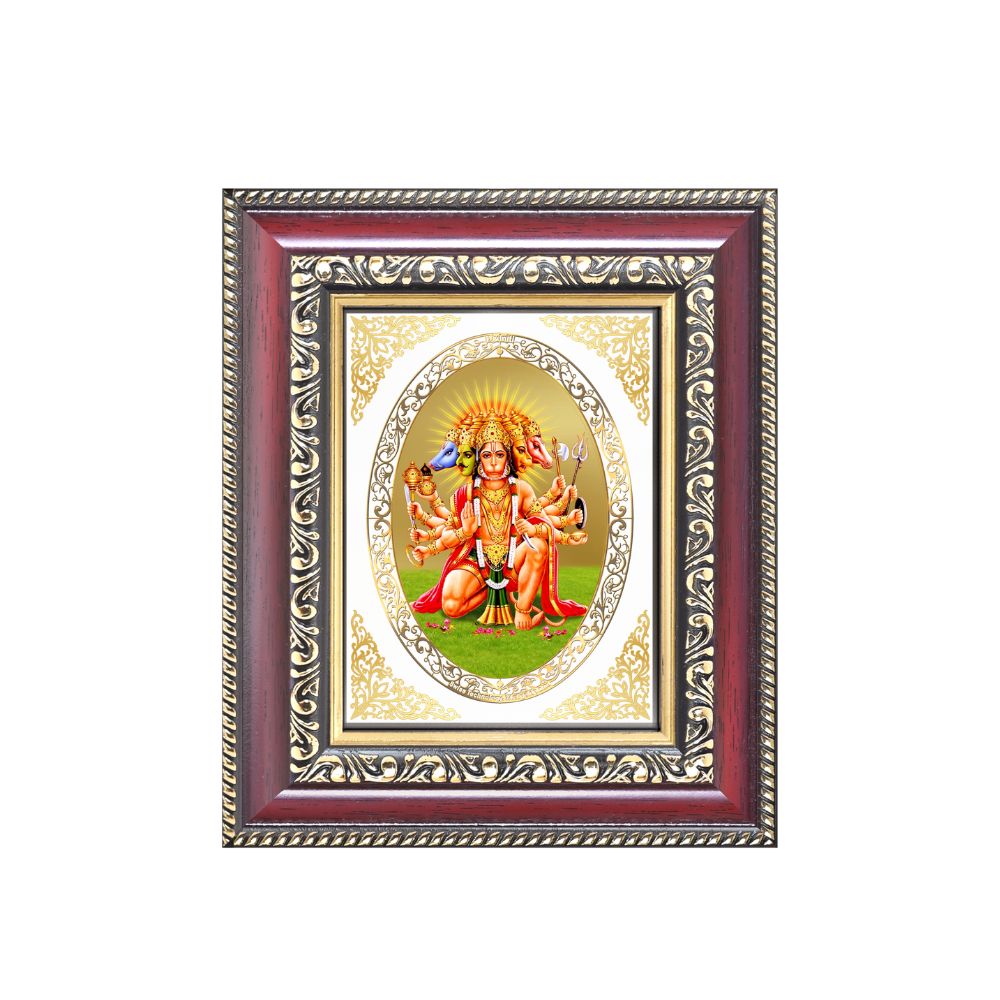 Panchmukhi Hanuman Divine Five-Faced Protection Sacred Royal Tabletop Frame in 24K Gold Plated Foil