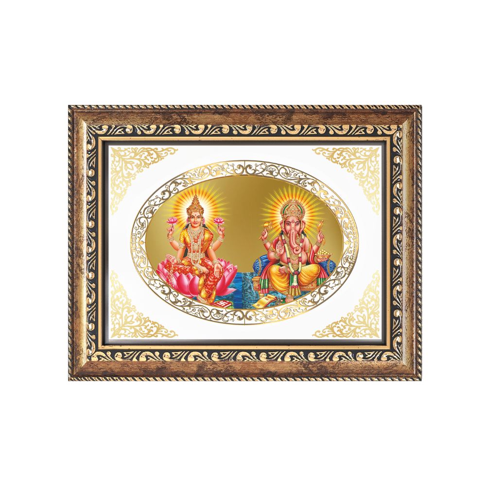 Lakshmi Ganesh | Divine Prosperity Wall & Tabletop Royal Photo Frame in 24K Gold Plated Foil