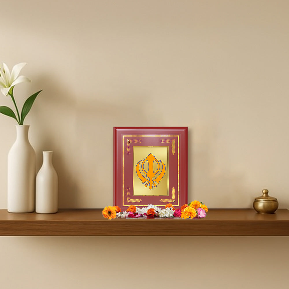 Diviniti 24K Gold Plated Khanda Sahib Blessing Tabletop Photo Frame | Strength, Unity & Spiritual Grace