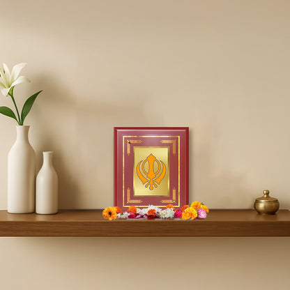 Diviniti 24K Gold Plated Khanda Sahib Blessing Tabletop Photo Frame | Strength, Unity & Spiritual Grace