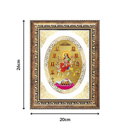 Nav Durga Divine Nine Forms of Goddess Durga Sacred Shakti Blessings Royal Tabletop Frame in 24K Gold Plated Foil