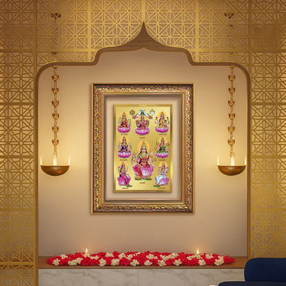 Diviniti 24K Gold Plated Ashtalakshmi Divine Wall Frame for Home Mandir & Office Decor | Luxury Spiritual Gift