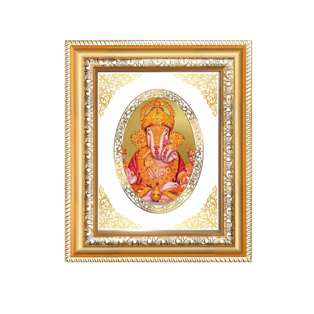 Dagdu Sheth Ganpati Divine Ganesha Sacred Prosperity Royal Tabletop Frame in 24K Gold Plated Foil