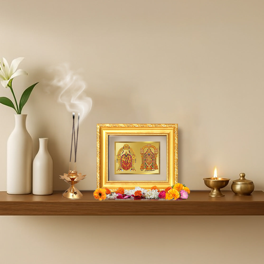 Diviniti 24K Gold Plated Padmavati And Balaji |Divine Table Top Frame for Home Mandir & Office Decor | Luxury Spiritual Gift