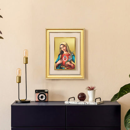 Diviniti 24K Gold Plated Mother Mary (Classic) Divine Wall Frame for Home Mandir & Office Decor | Luxury Spiritual Gift