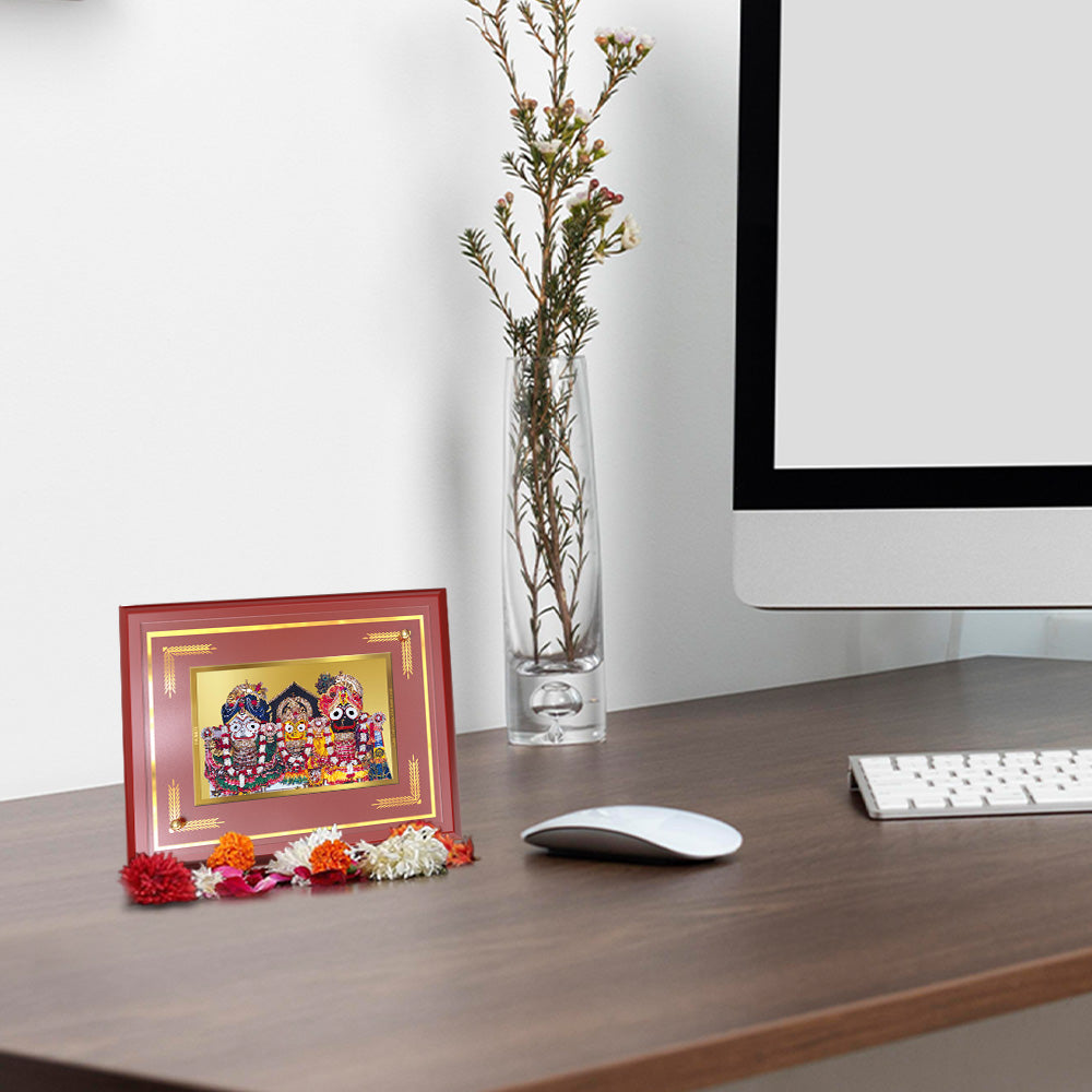 Diviniti 24K Gold Plated Lord Jagannath, Subhadra & Balabhadra Blessing Tabletop Photo Frame | Divine Protection, Harmony & Spiritual Grace