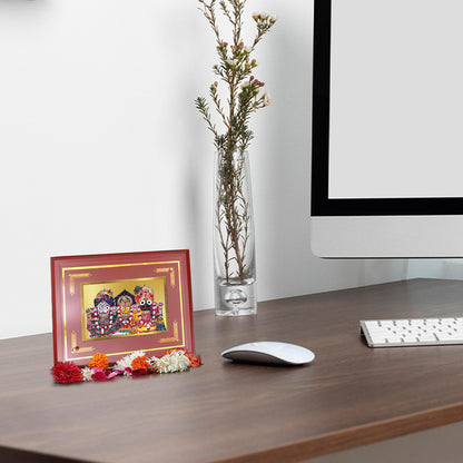 Diviniti 24K Gold Plated Lord Jagannath, Subhadra & Balabhadra Blessing Tabletop Photo Frame | Divine Protection, Harmony & Spiritual Grace