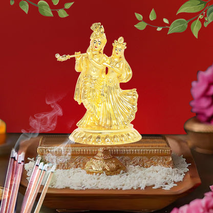 DIVINITI 24K Gold Plated Radha Krishna Idols Statue Spiritual Love for Home, Office, Puja Mandir, Luxury Gift (11.5x8 CM)