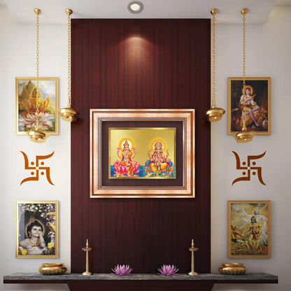 Diviniti 24K Gold Plated Lakshmi Ganesha (Classic) Divine Wall Frame for Home Mandir & Office Decor | Luxury Spiritual Gift