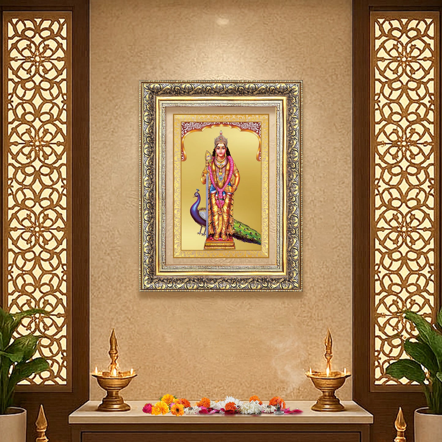 Diviniti 24K Gold Plated Murugan (Classic) Divine Wall Frame for Home Mandir & Office Decor | Luxury Spiritual Gift