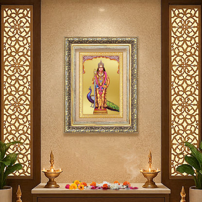 Diviniti 24K Gold Plated Murugan (Classic) Divine Wall Frame for Home Mandir & Office Decor | Luxury Spiritual Gift