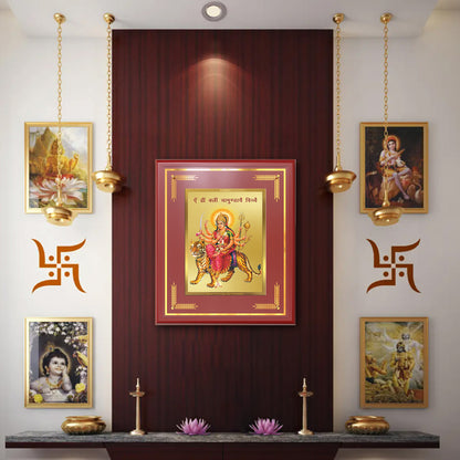 Diviniti Goddess Durga with Sacred Mantra Wall Photo Frame in 24K Gold Plated Foil – Power, Protection & Divine Energy