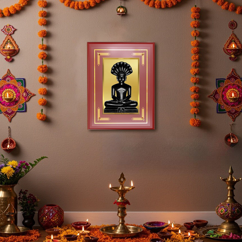Diviniti Shree Parshvanath Bhagwan Wall Photo Frame in 24K Gold Plated Foil | Symbol of Peace, Protection & Spiritual Awakening