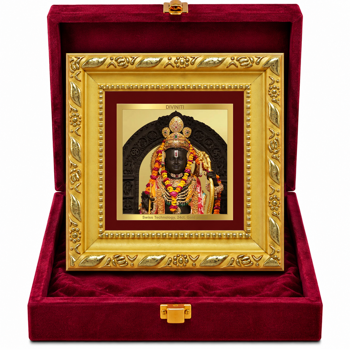 24K Gold-Plated Lord Ram Lalla Frame | Premium Gift Box | 10x10 CM