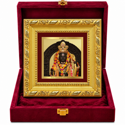 24K Gold-Plated Lord Ram Lalla Frame | Premium Gift Box | 10x10 CM