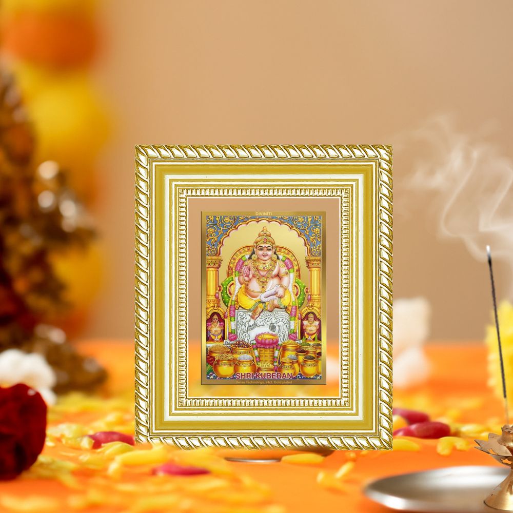 Diviniti 24K Gold Plated Kuber Divine Table Top Frame for Home Mandir & Office Decor | Luxury Spiritual Gift