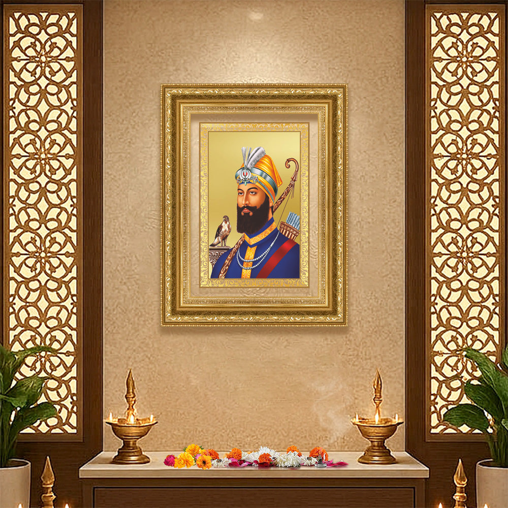 Diviniti 24K Gold Plated Guru Gobind Singh Ji (Classic) Sacred Sikh Wall Frame for Home Decor & Office Ambiance | Premium Spiritual Gift