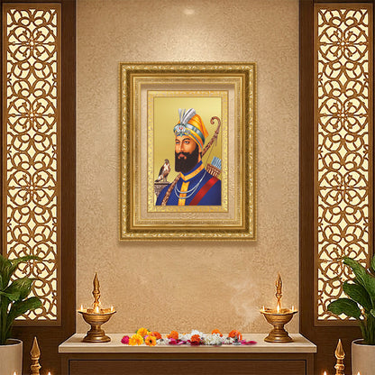 Diviniti 24K Gold Plated Guru Gobind Singh Ji (Classic) Sacred Sikh Wall Frame for Home Decor & Office Ambiance | Premium Spiritual Gift