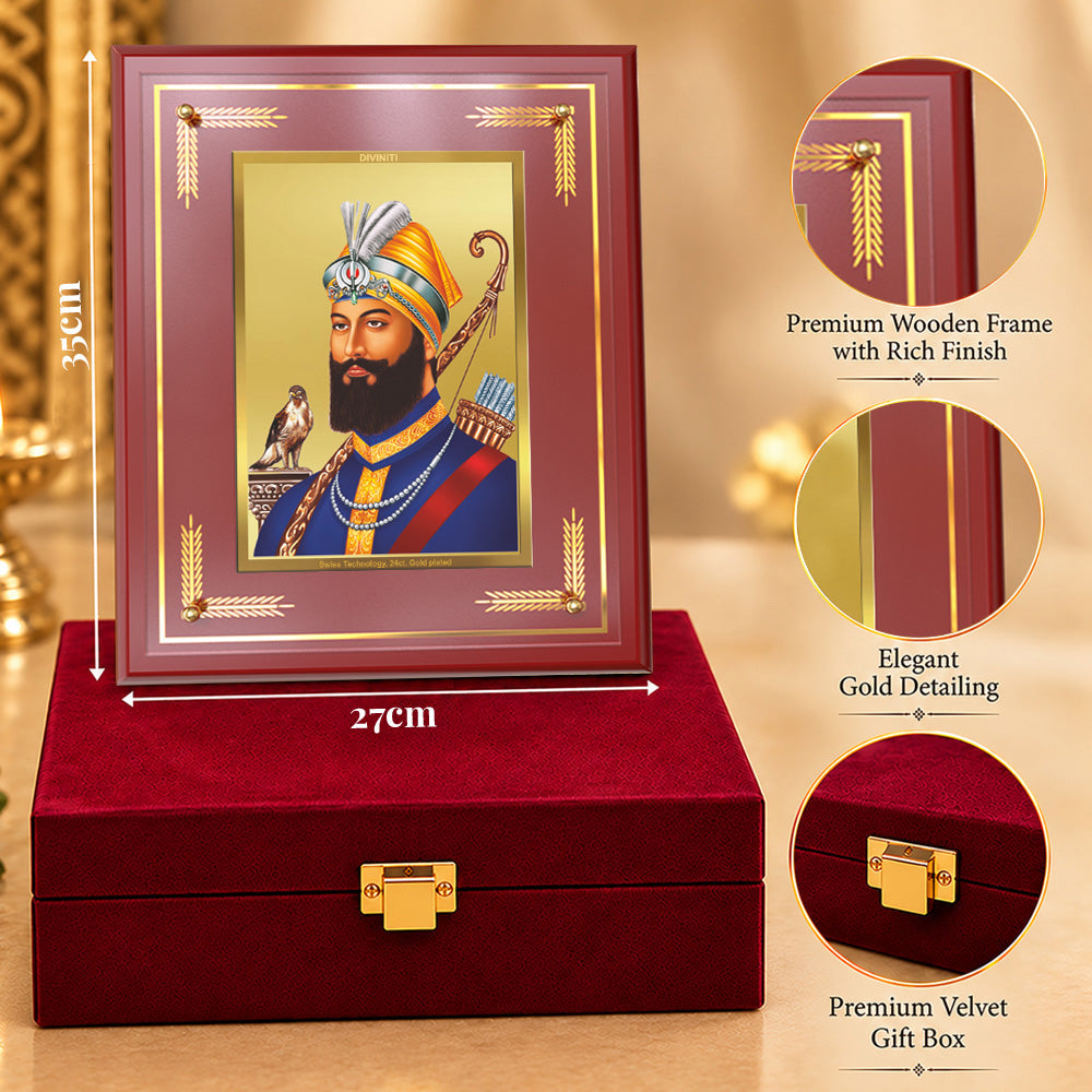 24K Gold-Plated Guru Gobind Singh MDF Frame | Premium Gift Box | 27x35 CM