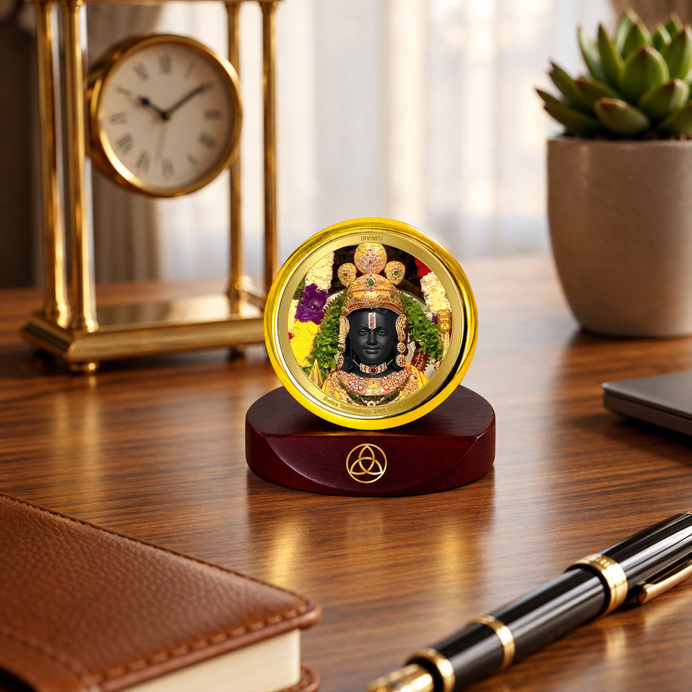 24K Gold-Plated Ram Lalla Car Dashboard Frame | 5x5 CM