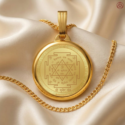 Diviniti 24K Gold Plated Lord Kuber & Sacred Yantra Pendant – 18mm Double-Sided Spiritual Pendant