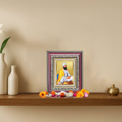 Diviniti 24K Gold Plated Guru Tegh Bahadur Sahib Ji (Classic) Sacred Sikh Table Top Frame for Home Decor & Office Ambiance | Premium Spiritual Gift