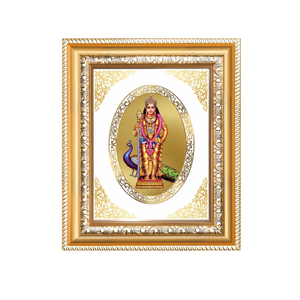 Lord Murugan (Kartikeya) Divine Warrior & Wisdom Sacred Royal Tabletop Frame in 24K Gold Plated Foil