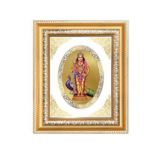 Lord Murugan (Kartikeya) Divine Warrior & Wisdom Sacred Royal Tabletop Frame in 24K Gold Plated Foil