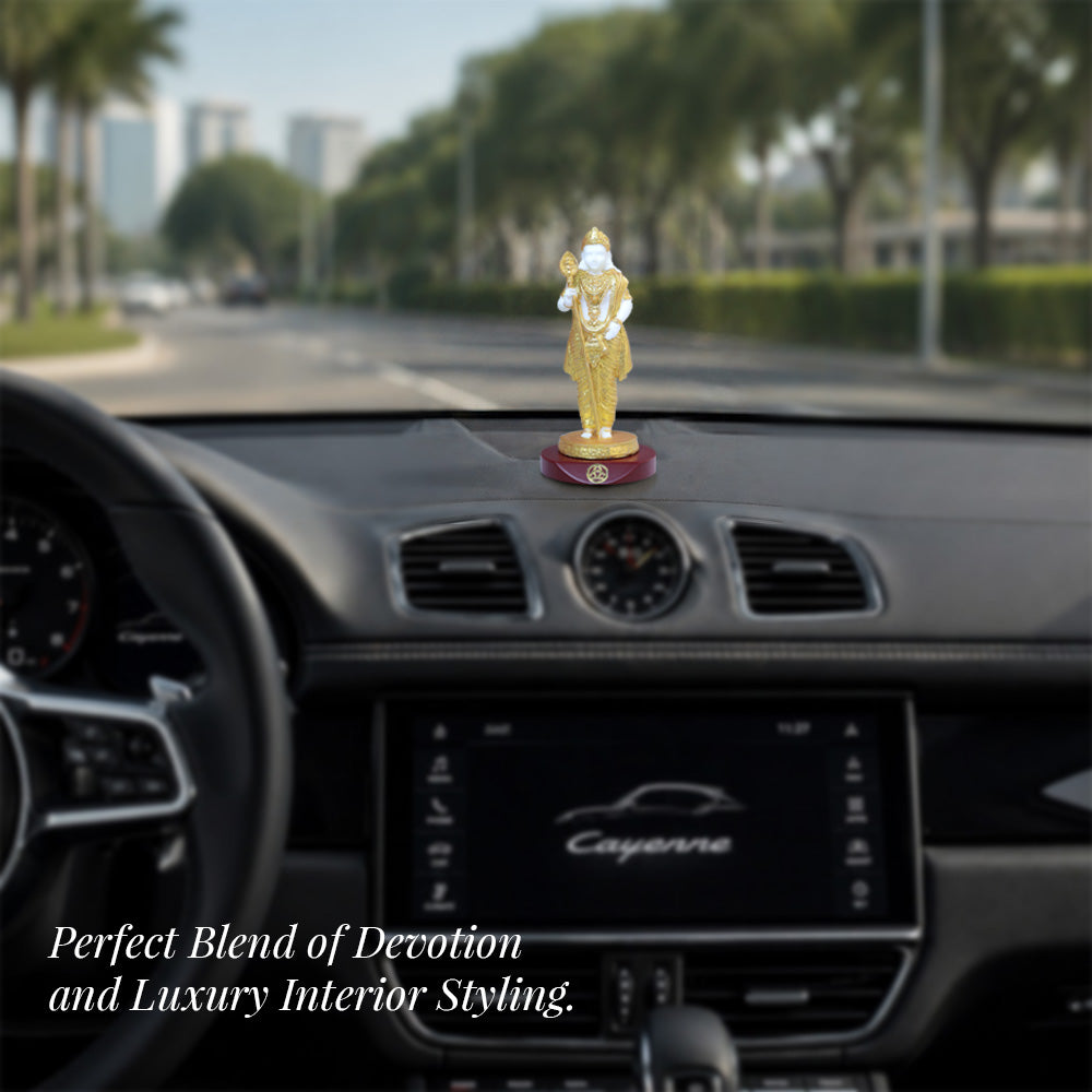 24K Gold-Plated Lord Murugan Resin Idol for Car Dashboard & Home Decor | Premium Gift Box | 9x4 CM