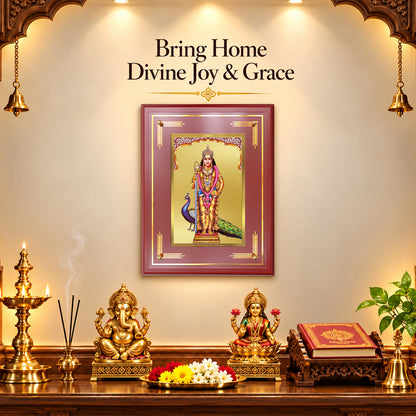 24K Gold-Plated Lord Murugan MDF Frame | Premium Gift Box | 27x35 CM